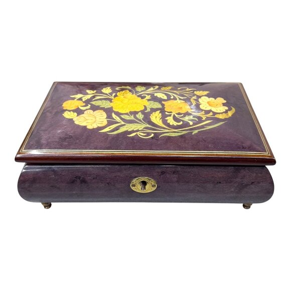 Vintage Italian Inlaid Wood Music Jewelry Box Mayflower Sorrento Yellow Flowers - Picture 3 of 13